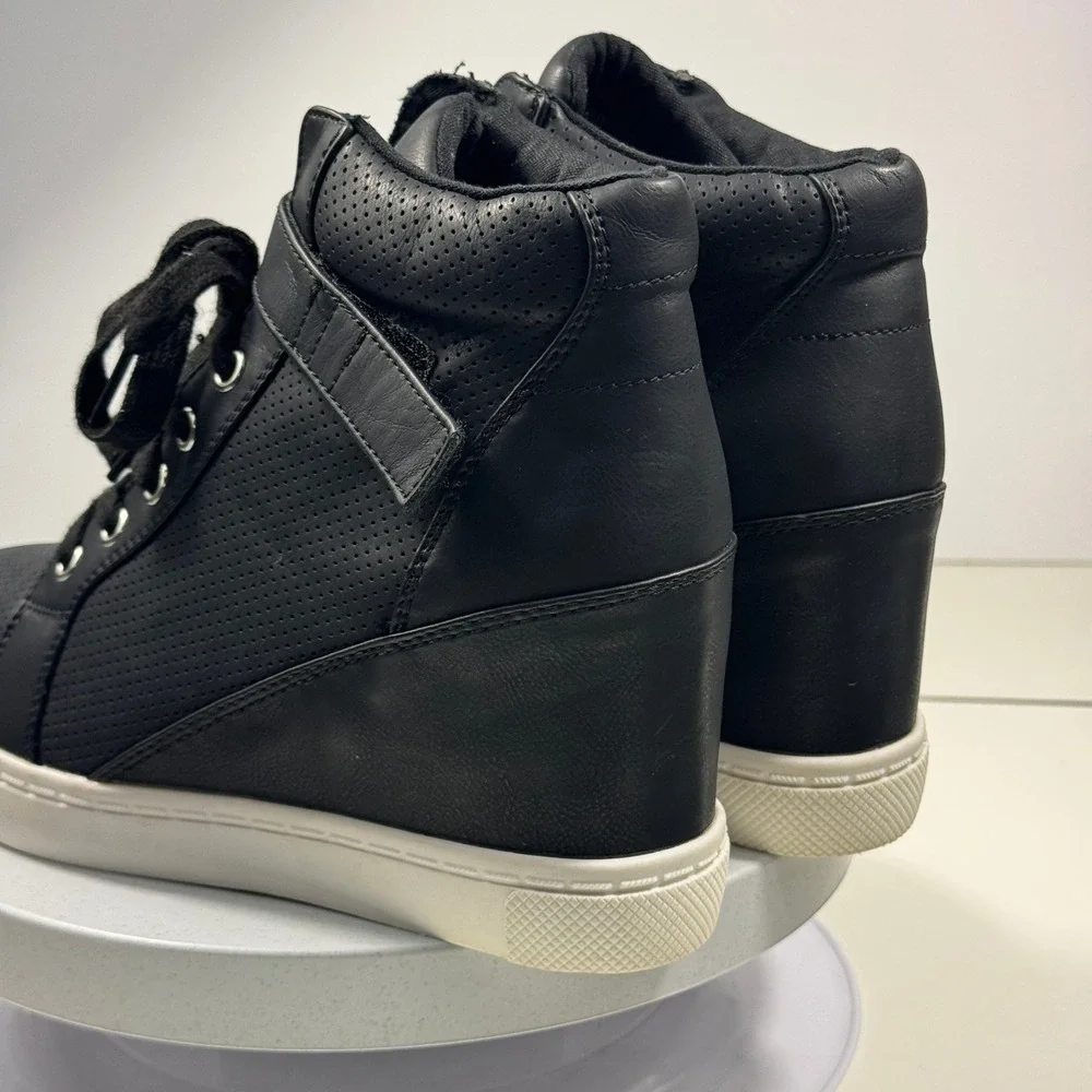 Athlefit Wedge Sneakers Women 8.5 Black High‎ Top Platform Perforated